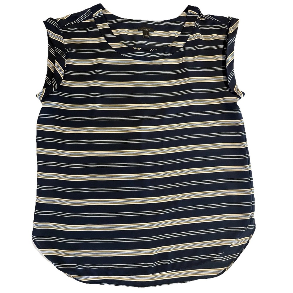 Ann Taylor Factory Women's Sleeveless Blouse Size M Navy Stripe Work Top